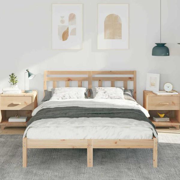 Bettrahmen Braun 135 x 190 cm Massives Kiefernholz