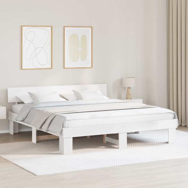 ARDEBO.de - Bettrahmen mit Kopfteil Weiß 180 x 200 cm Massives Kiefernholz