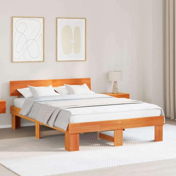 ARDEBO.de - Bettrahmen Wachsbraun 150 x 200 cm Massives Kiefernholz