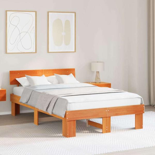 ARDEBO.de - Bettrahmen Wachsbraun 135 x 190 cm Massives Kiefernholz