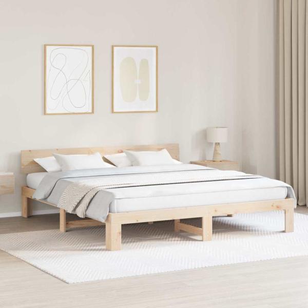 ARDEBO.de - Bettrahmen mit Kopfteil Natur 200 x 200 cm Massives Kiefernholz