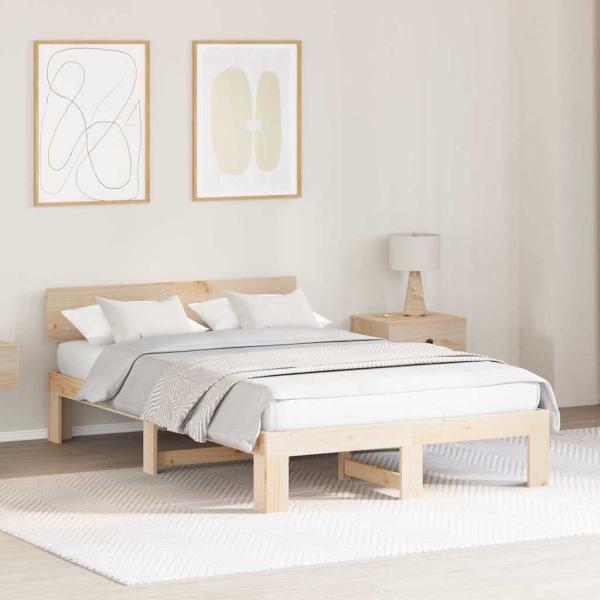 ARDEBO.de - Bettrahmen mit Kopfteil Natur 140 x 190 cm Massives Kiefernholz