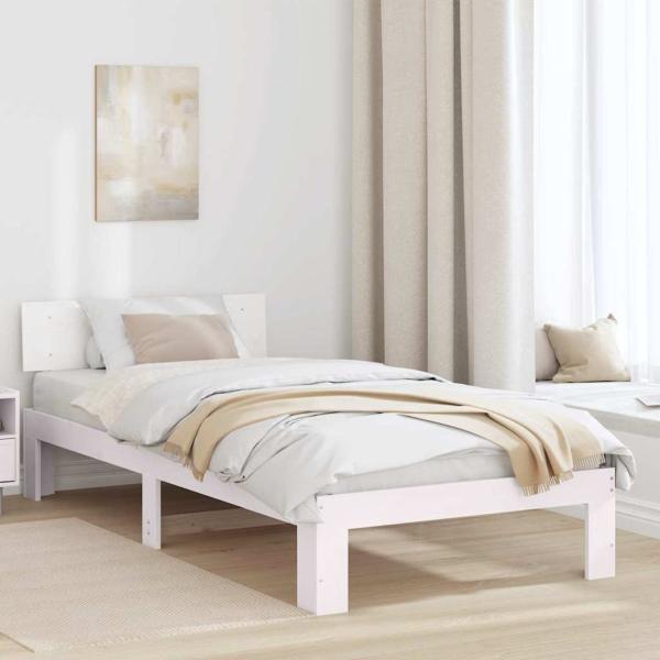 ARDEBO.de - Bettrahmen mit Kopfteil Weiß 100 x 200 cm Massives Kiefernholz