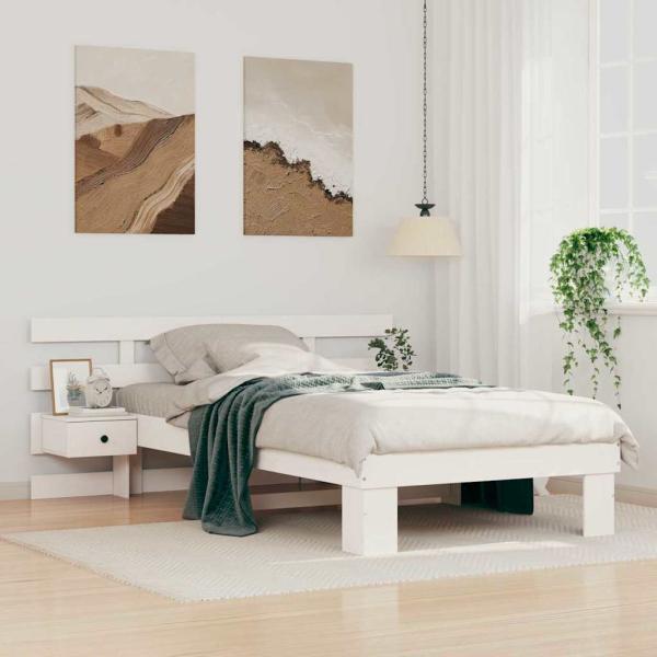 ARDEBO.de - Bettrahmen mit Kopfteil Weiß 90 x 200 cm Massives Kiefernholz