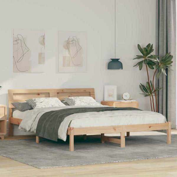 ARDEBO.de - Bettrahmen mit Kopfteil Braun 160 x 200 cm Massives Kiefernholz