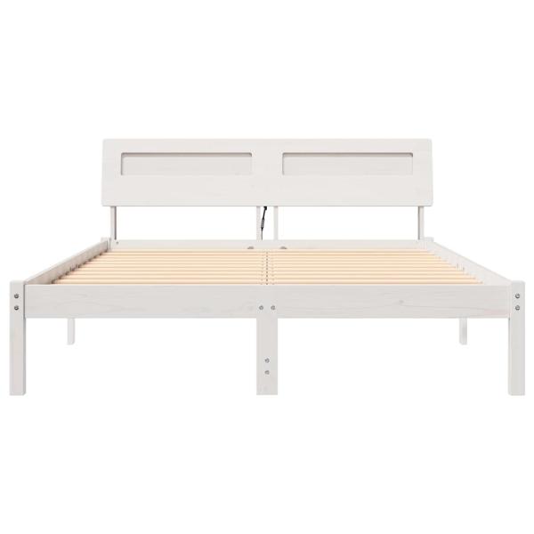 Bettrahmen mit Kopfteil Weiß 135 x 190 cm Massives Kiefernholz