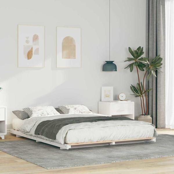 ARDEBO.de - Bettrahmen Weiß 160 x 200 cm Massives Kiefernholz