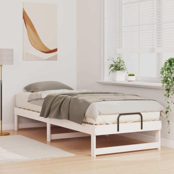 Bettrahmen Weiß 90 x 210 cm Massives Kiefernholz