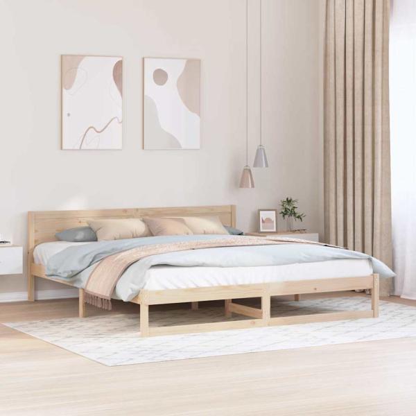 ARDEBO.de - Bettrahmen mit Kopfteil Natur 200 x 200 cm Massives Kiefernholz