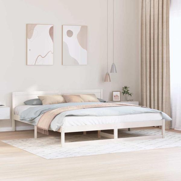 ARDEBO.de - Bettrahmen mit Kopfteil Weiß 200 x 200 cm Massives Kiefernholz
