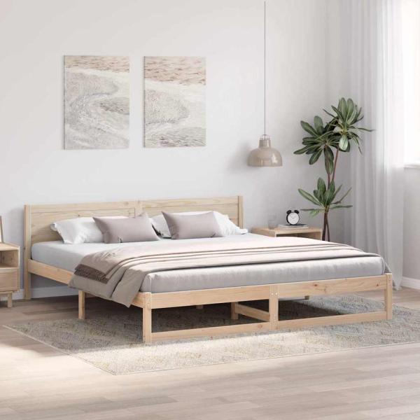 Bettrahmen mit Kopfteil Natur 180 x 200 cm Massives Kiefernholz