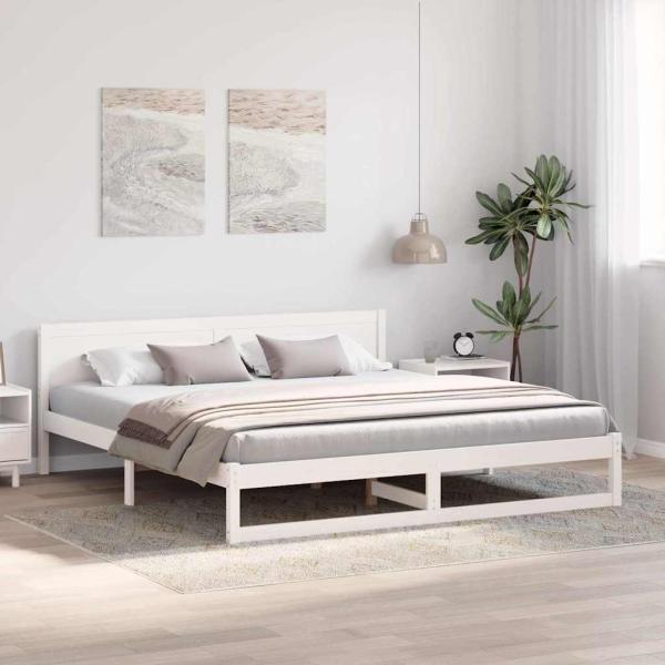 Bettrahmen mit Kopfteil Weiß 180 x 200 cm Massives Kiefernholz