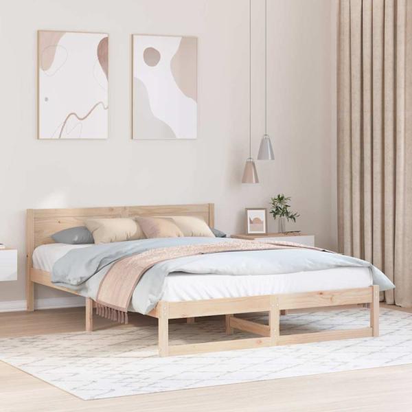 ARDEBO.de - Bettrahmen mit Kopfteil Natur 140 x 200 cm Massives Kiefernholz