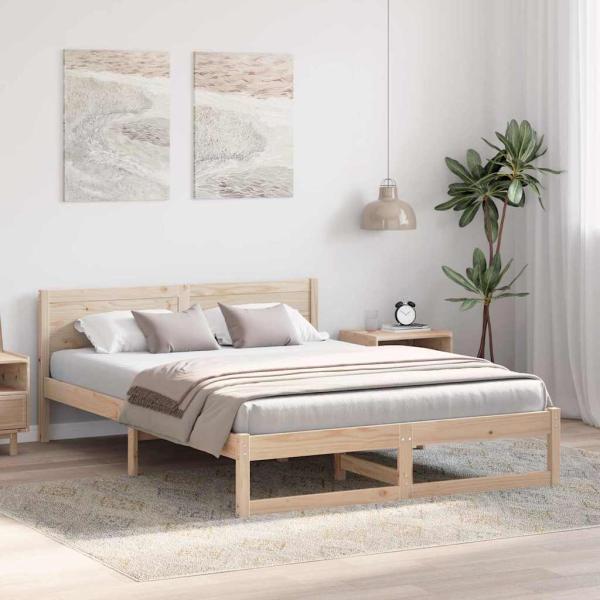 Bettrahmen mit Kopfteil Natur 140 x 200 cm Massives Kiefernholz