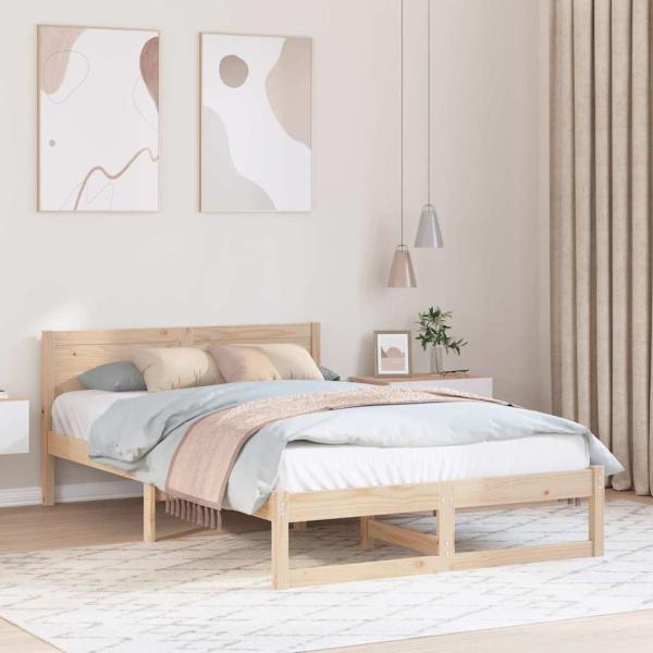 ARDEBO.de - Bettrahmen mit Kopfteil Natur 120 x 200 cm Massives Kiefernholz