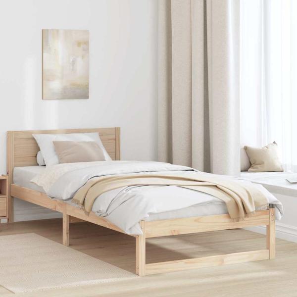 ARDEBO.de - Bettrahmen mit Kopfteil Natur 90 x 200 cm Massives Kiefernholz