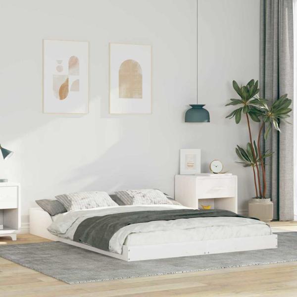 ARDEBO.de - Bettrahmen Weiß 140 x 190 cm Massives Kiefernholz