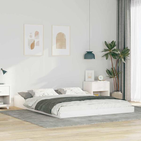 ARDEBO.de - Bettrahmen Weiß 140 x 220 cm Massives Kiefernholz