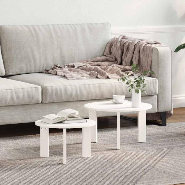 ARDEBO.de - Couchtisch 2 stk. Weiß 47,5 x 47,5 x 27 cm Massivholz Kiefer
