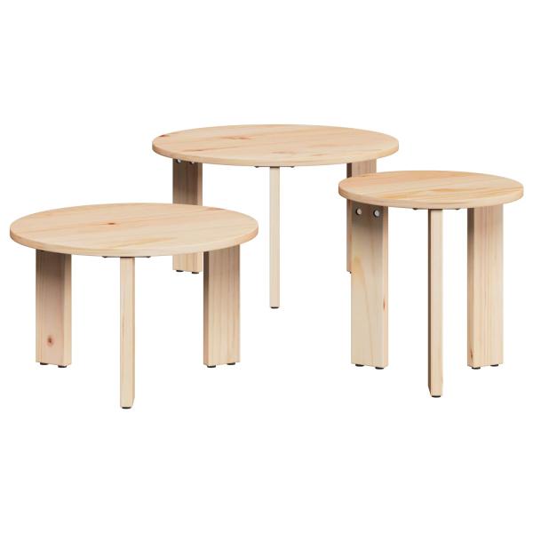 ARDEBO.de - Couchtisch 3 stk. Natur 47,5 x 47,5 x 27 cm Massivholz Kiefer