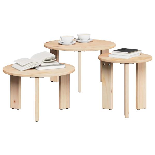 Couchtisch 3 stk. Natur 47,5 x 47,5 x 27 cm Massivholz Kiefer