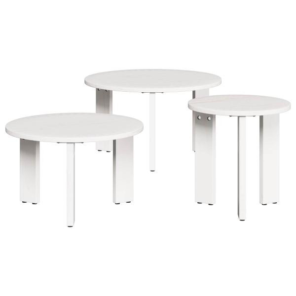 ARDEBO.de - Couchtisch 3 stk. Weiß 47,5 x 47,5 x 27 cm Massivholz Kiefer