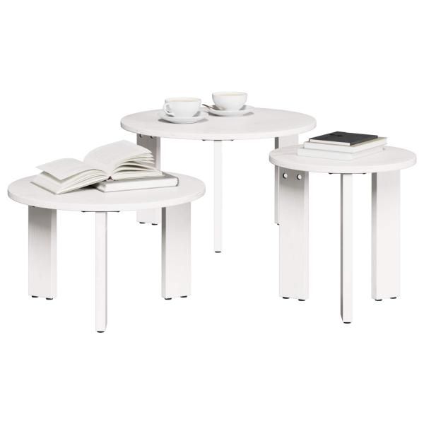 Couchtisch 3 stk. Weiß 47,5 x 47,5 x 27 cm Massivholz Kiefer