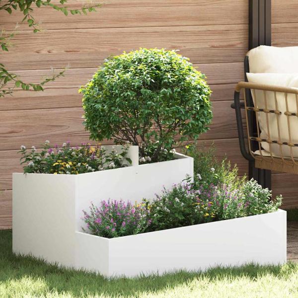 ARDEBO.de - Garten-Pflanzgefäß Weiß 80 x 80 x 50 cm Kaltgewalzter Stahl