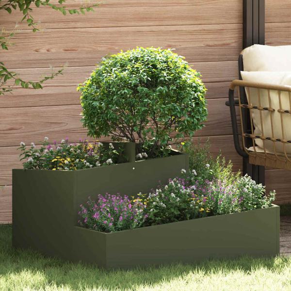 ARDEBO.de - Garten-Pflanzgefäß Olivgrün 80 x 80 x 50 cm Kaltgewalzter Stahl
