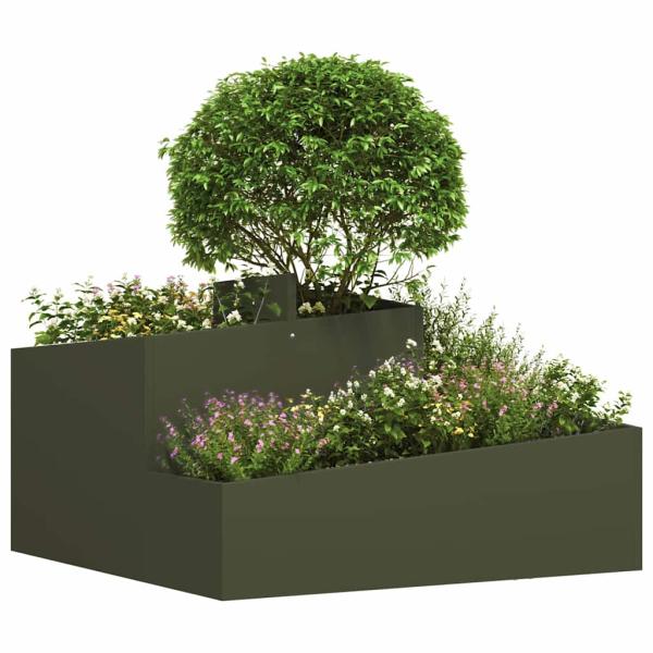 Garten-Pflanzgefäß Olivgrün 80 x 80 x 50 cm Kaltgewalzter Stahl