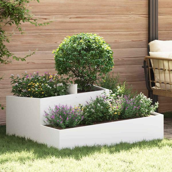 ARDEBO.de - Garten-Pflanzgefäß Weiß 100 x 100 x 50 cm Kaltgewalzter Stahl