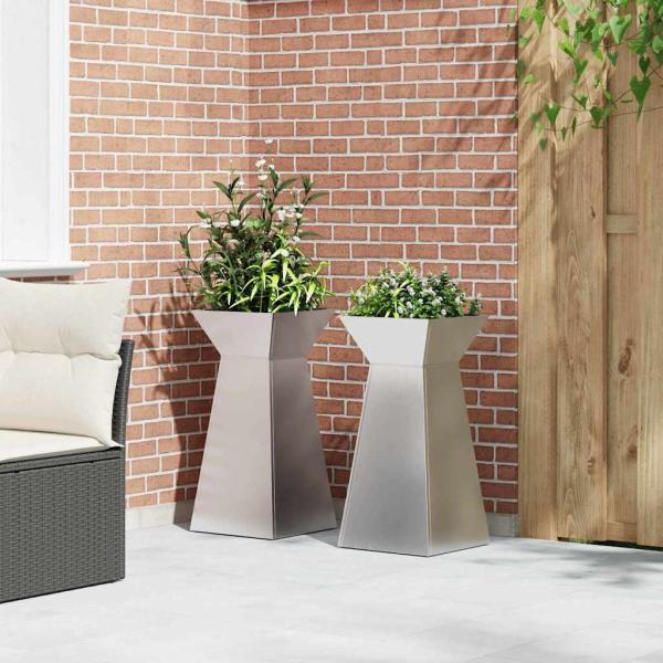 Säulen Pflanzer 2 stk. Silber 35 x 35 x 73 cm Edelstahl