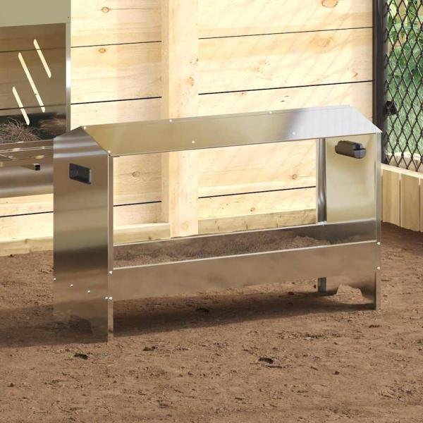 ARDEBO.de - Hühnerfütterungsrinne Silber 81 x 32 x 53,5 cm Verzinkter Stahl
