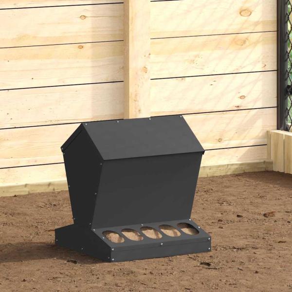 ARDEBO.de - Hühnerfütterer Schwarz 40 x 40 x 45 cm Kaltgewalzter Stahl