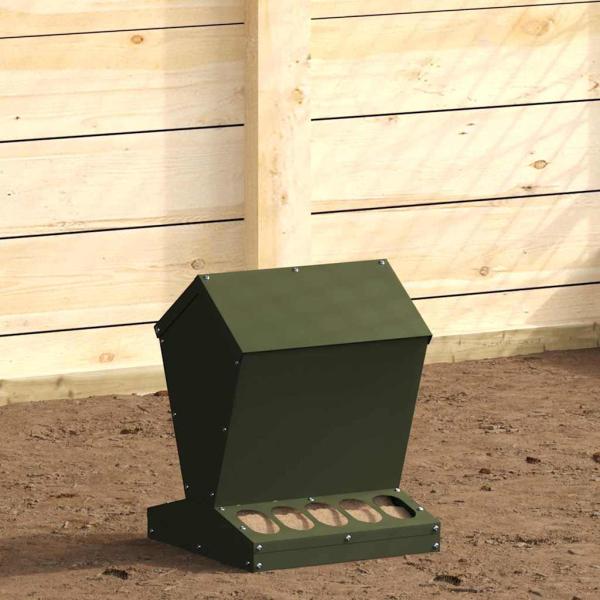 ARDEBO.de - Hühnerfütterer Olive Grün 30 x 30 x 39 cm Kaltgewalzter Stahl