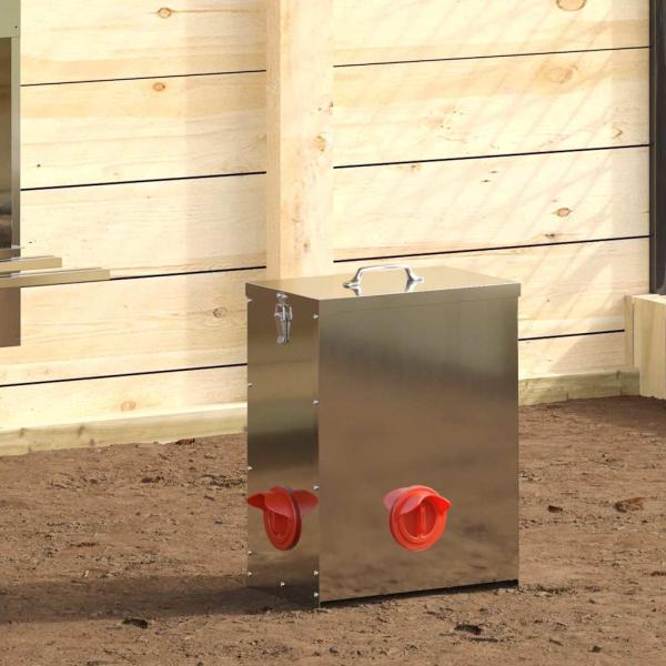 ARDEBO.de - Hühnerfütterer Silber 32,5 x 20,5 x 43 cm 25 kg