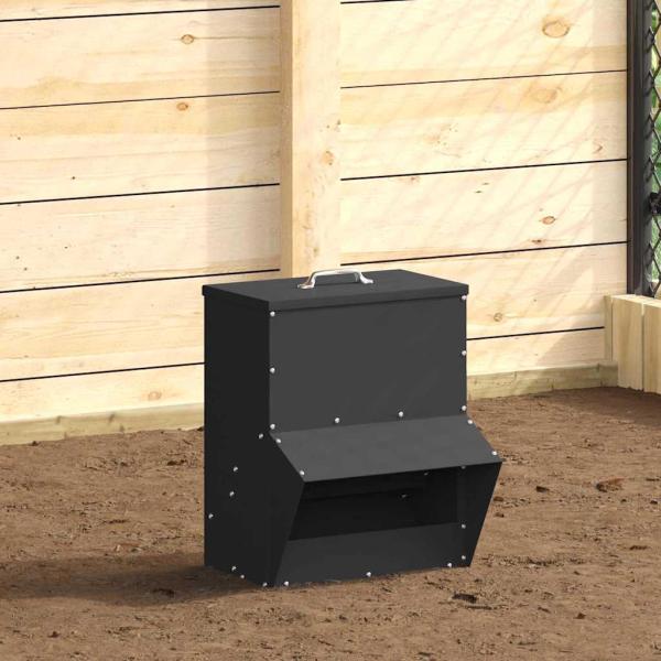 ARDEBO.de - Hühnerfütterer Schwarz 35 x 30,5 x 43,5 cm Kaltgewalzter Stahl