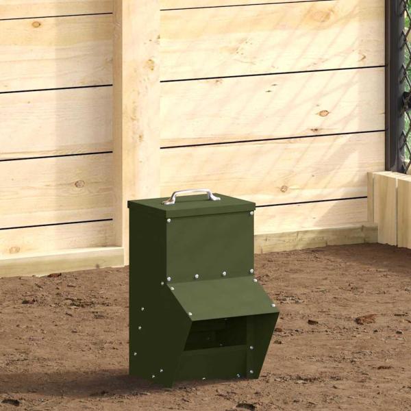 ARDEBO.de - Hühnerfütterer Olive Grün 20 x 25 x 35 cm Kaltgewalzter Stahl
