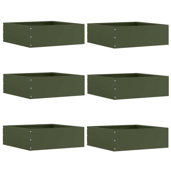 ARDEBO.de - Raseneinfassung 6 Stk. 40 x 40 x 13 cm Stahl Olive Grün