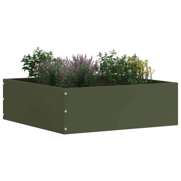 Raseneinfassung 6 Stk. 40 x 40 x 13 cm Stahl Olive Grün