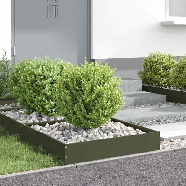 Rasenkante 60 x 60 x 13 cm Stahl Olivgrün