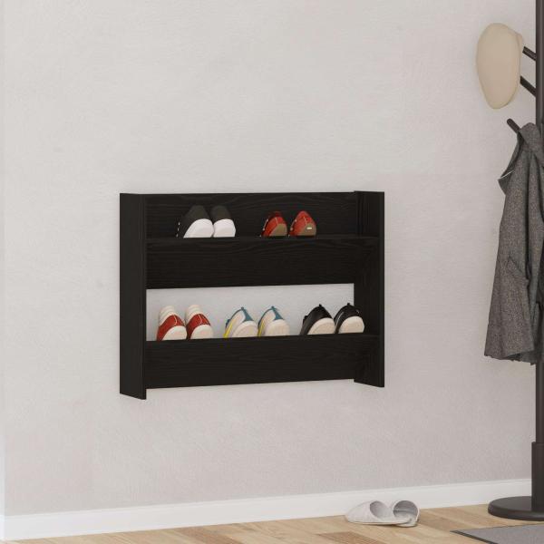 ARDEBO.de - Schuhschrank 82 x 18 x 60 cm Holzwerkstoff Schwarz Eichen-Optik