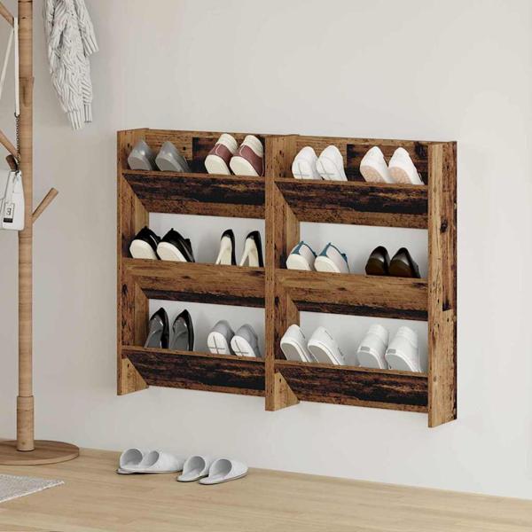 ARDEBO.de - Schuhschrank 2 stk. 60 x 18 x 90 cm Holzwerkstoff Altholz