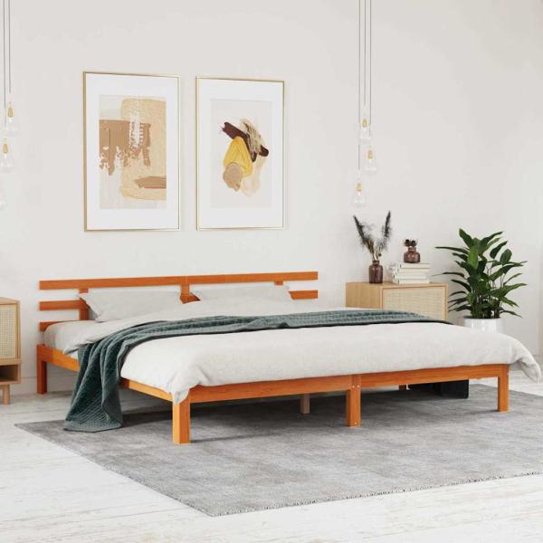 ARDEBO.de - Bettrahmen Wachsbraun 203,5 x 205,5 x 69,5 cm Massivholz Kiefer