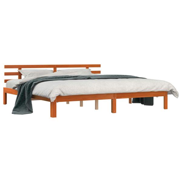 Bettrahmen Wachsbraun 203,5 x 205,5 x 69,5 cm Massivholz Kiefer