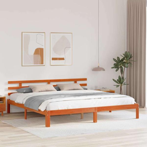 Bettrahmen Wachsbraun 203,5 x 205,5 x 69,5 cm Massivholz Kiefer
