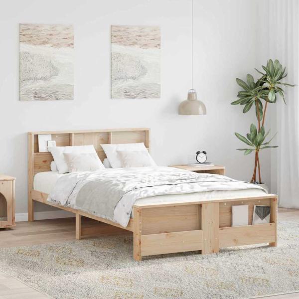ARDEBO.de - Bettrahmen mit Regal Braun 120 x 200 cm Massives Kiefernholz