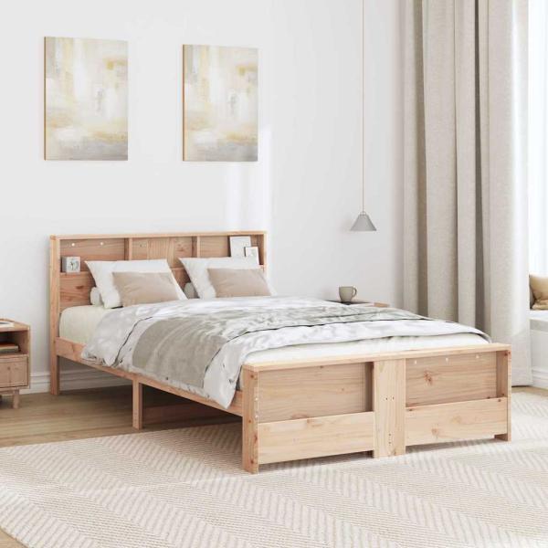 Bettrahmen mit Regal Braun 135 x 190 cm Massives Kiefernholz