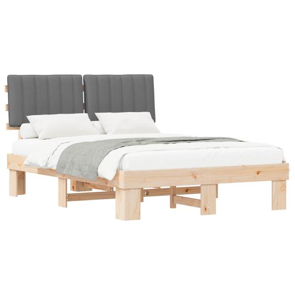 Bettgestell mit gepolstertem Kopfteil Hellgrau 135 x 190 cm