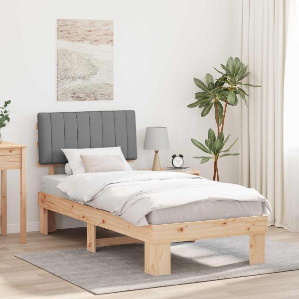 ARDEBO.de - Bettgestell mit gepolstertem Kopfteil Hellgrau 90 x 190 cm